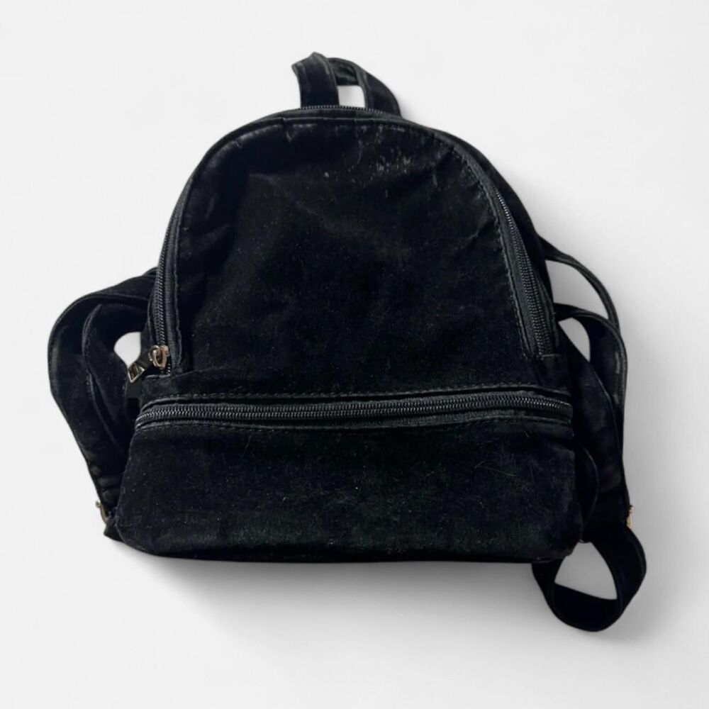 Grunge y2k Black Velvet Mini Backpack with Adjustable Straps